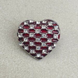 Vintage Heart Brooch Red Clear Crystal Valentine Pin Shiny Large Gift Valentines